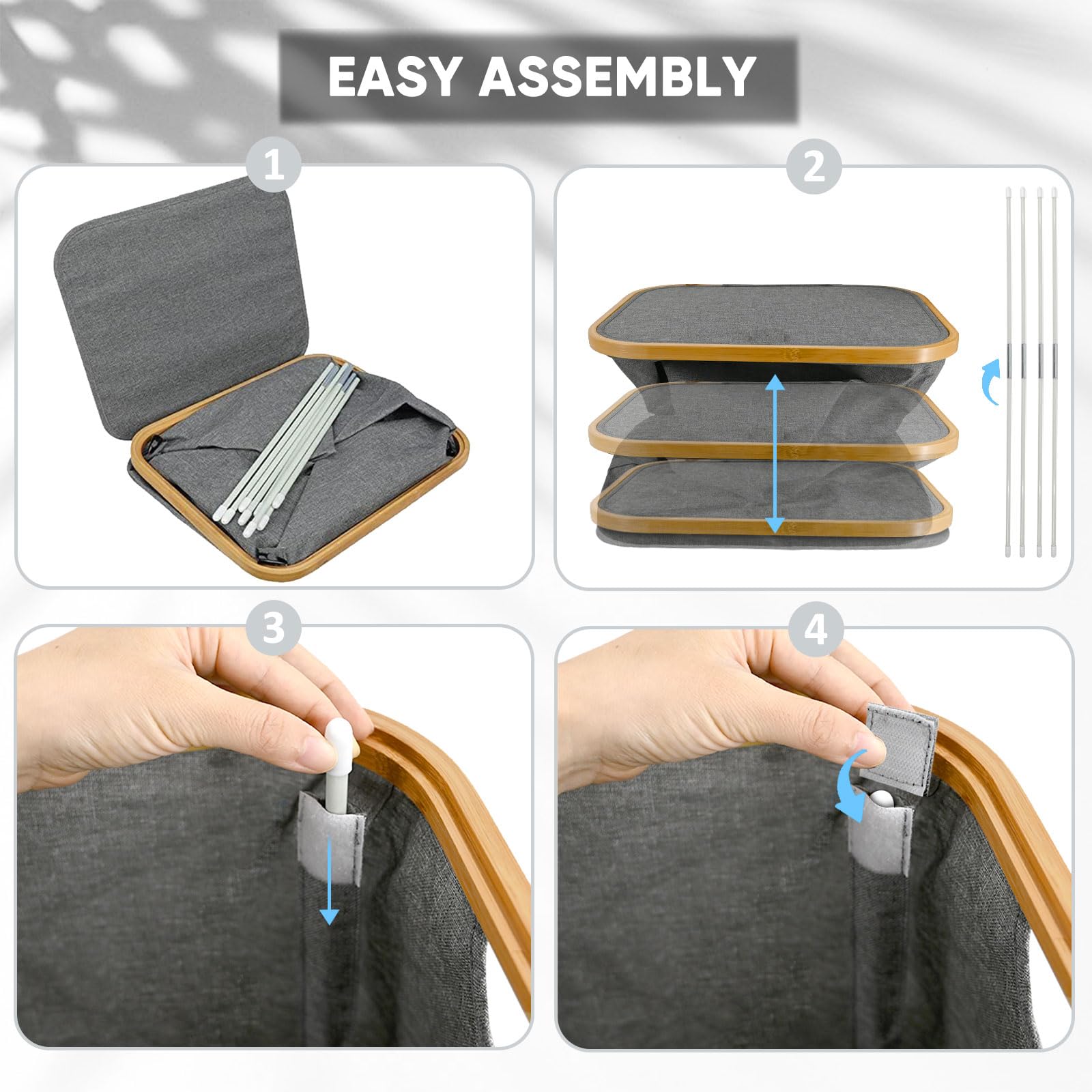 Baleine Laundry Hamper With Lid, Tall Laundry Baskets With Bamboo Pull Handles, Large Laundry Bin With Internal Support (26 Gall